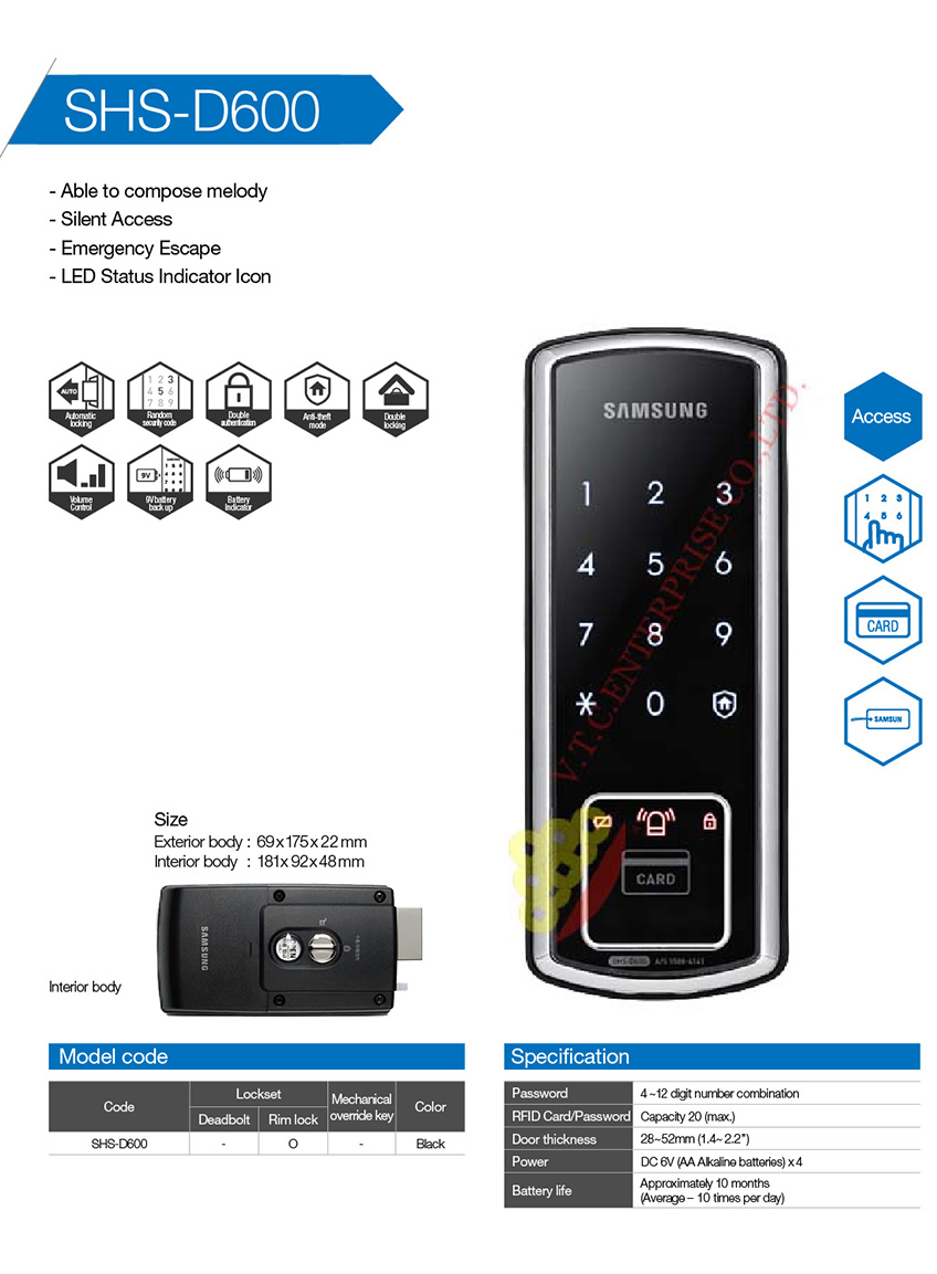 Samsung Smart Home Digital Door Lock Swing Door SHS-D600